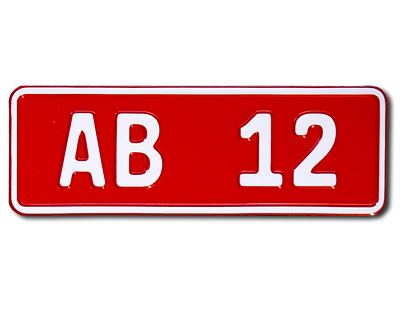 09a. Norwegisches Autoschild rot mit weissem Text 260 x 88 mm